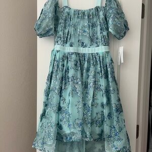 Sequin Hearts Turquoise Puff Sleeve Sundress